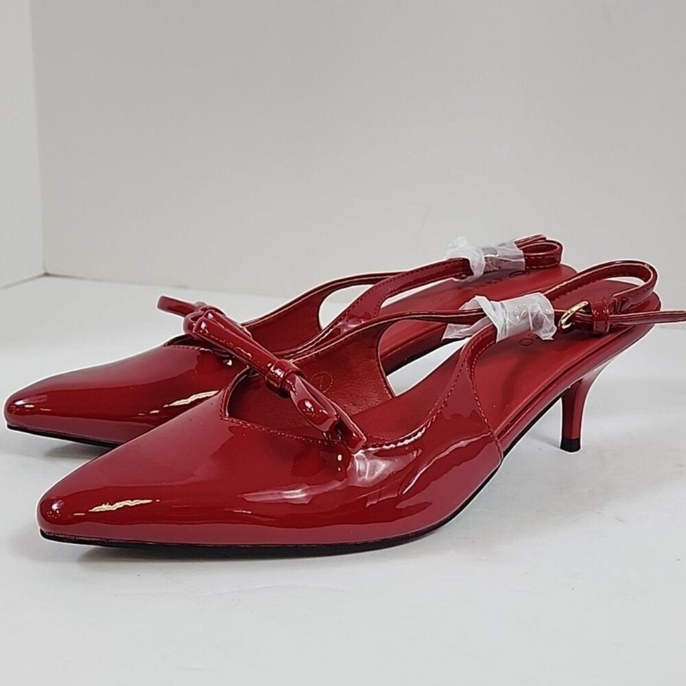 NWOT Coutgo Women's Red Pointed Sling Back Kitten Heels , Size 7 - Picture 2 of 8